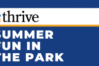 Summer Fun in the Park text, Thrive logo